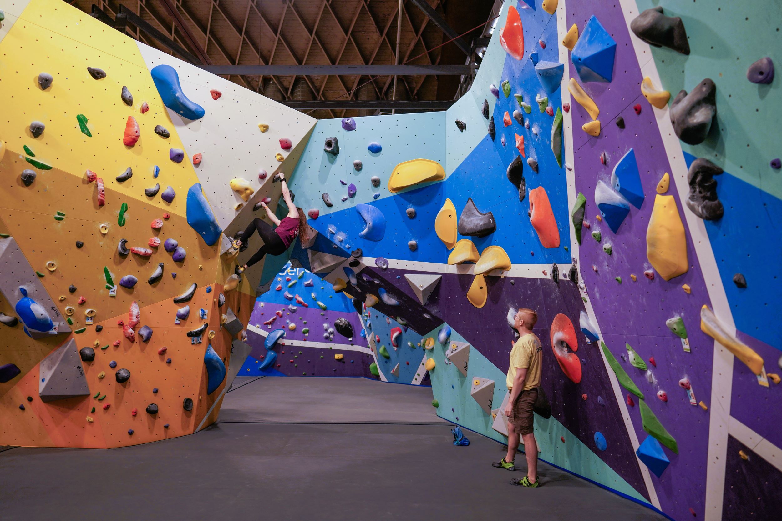 Small group of climbers on a bouldering wall